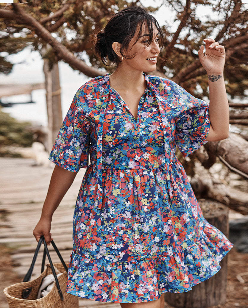 The Tie Neck Tiered Dress - Painted Meadows