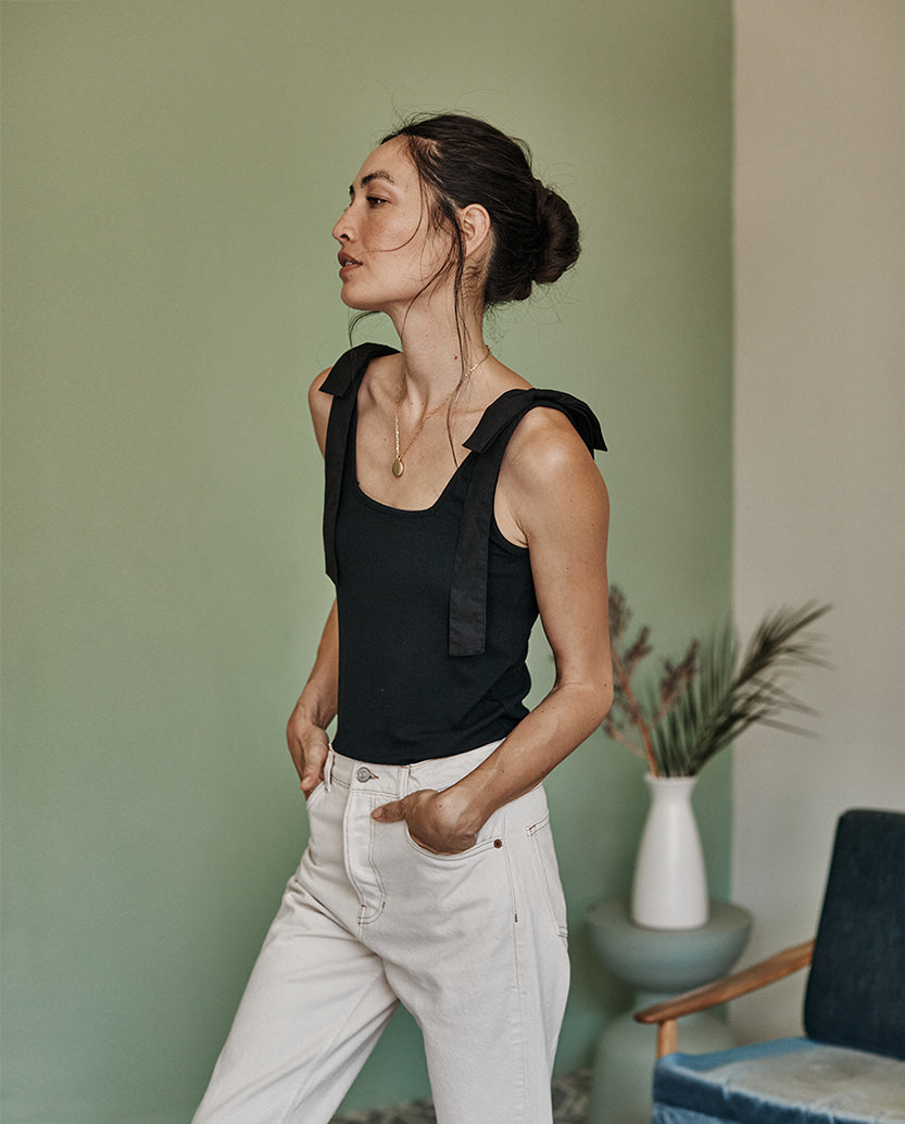 The Softest Ribbed Tie-Shoulder Tank - Sea Urchin