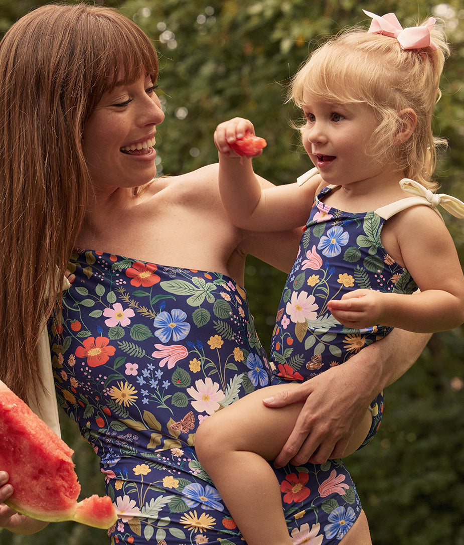 The Girls' Tie Oasis One-Piece - Strawberry Fields in Deep Sea