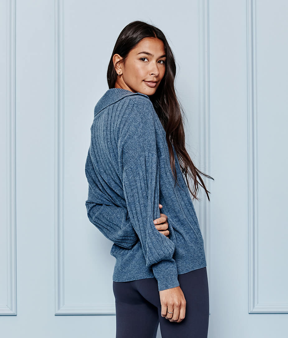 The Coziest Cashmere Blend Ribbed Half-Button Sweater - Main