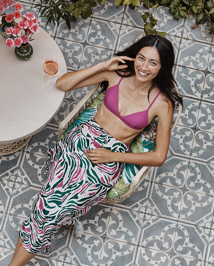 The Silky Slip Skirt - Watercolor Zebra in Hibiscus & Seaweed
