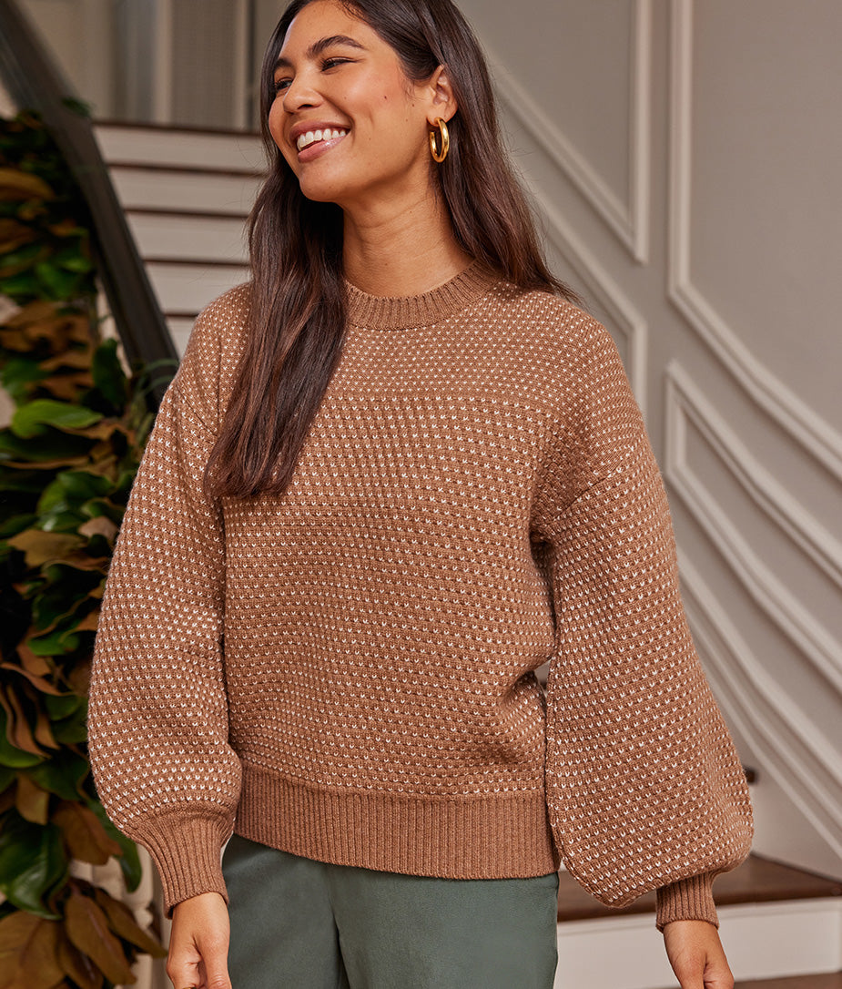 The Luxe Cashmere Blend Mix Stitch Sweater - Praline & White Sand
