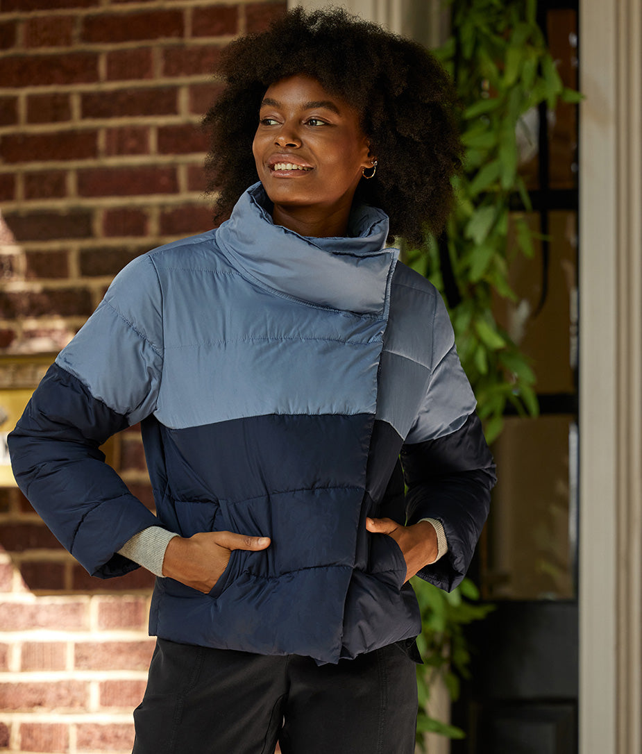 The Colorblock Eco Puffer Jacket - Midnight & Slate