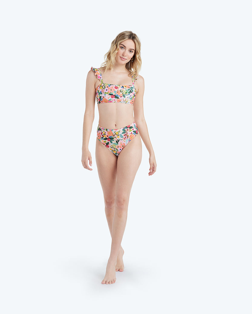 The Ruffle High Leg High Rise Bikini Bottom - Garden Party
