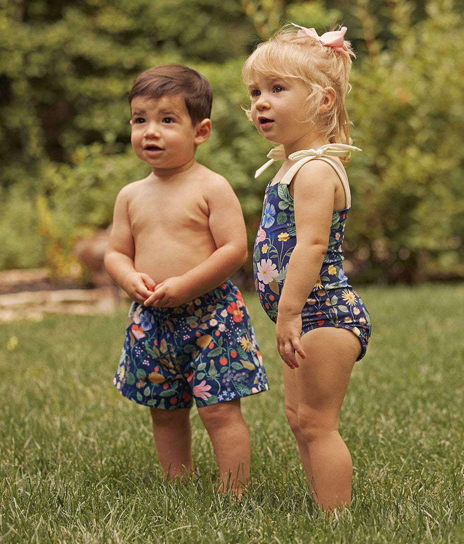 The Girls' Tie Oasis One-Piece - Strawberry Fields in Deep Sea