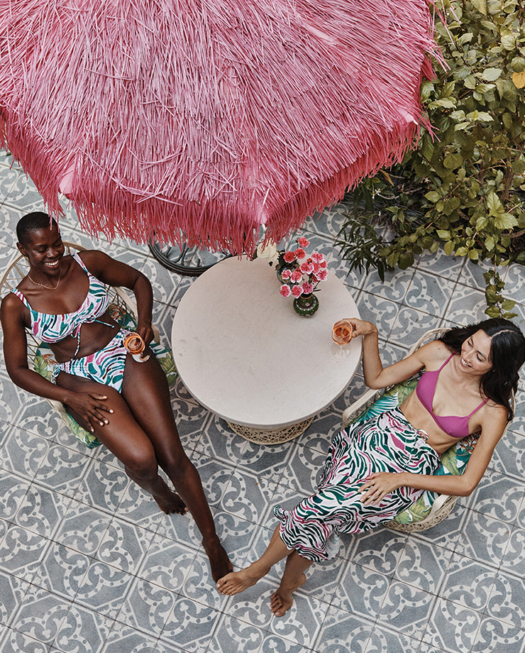The Silky Slip Skirt - Watercolor Zebra in Hibiscus & Seaweed