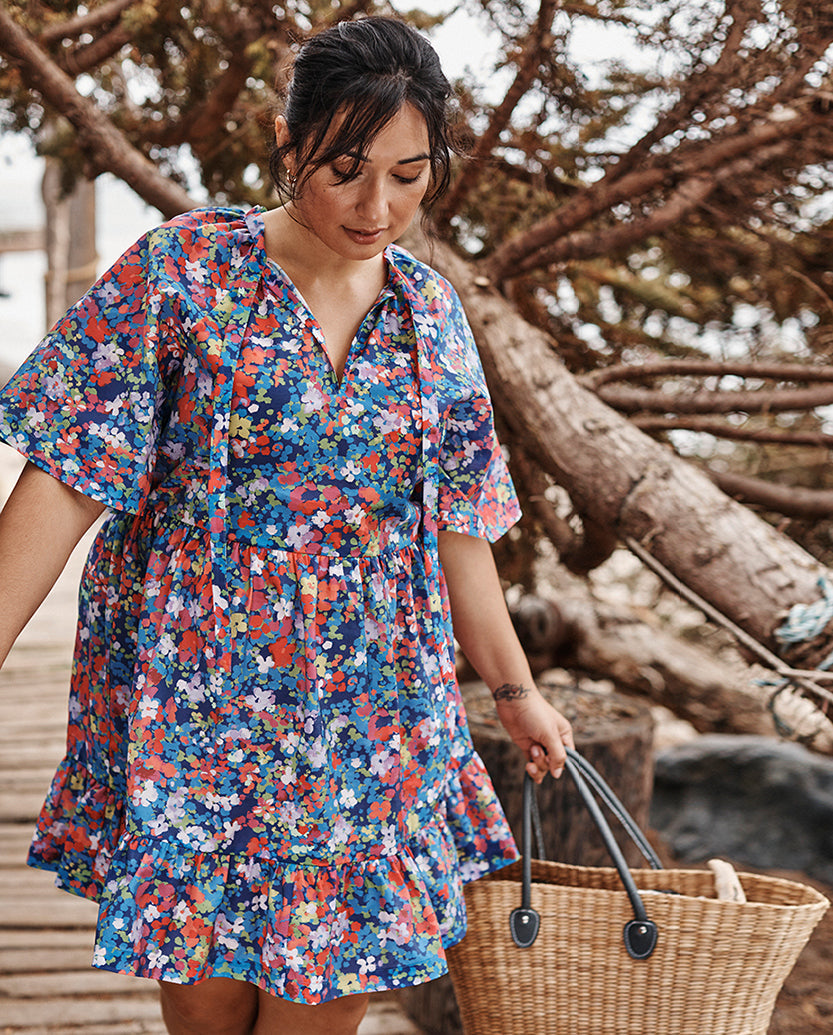 The Tie Neck Tiered Dress - Painted Meadows