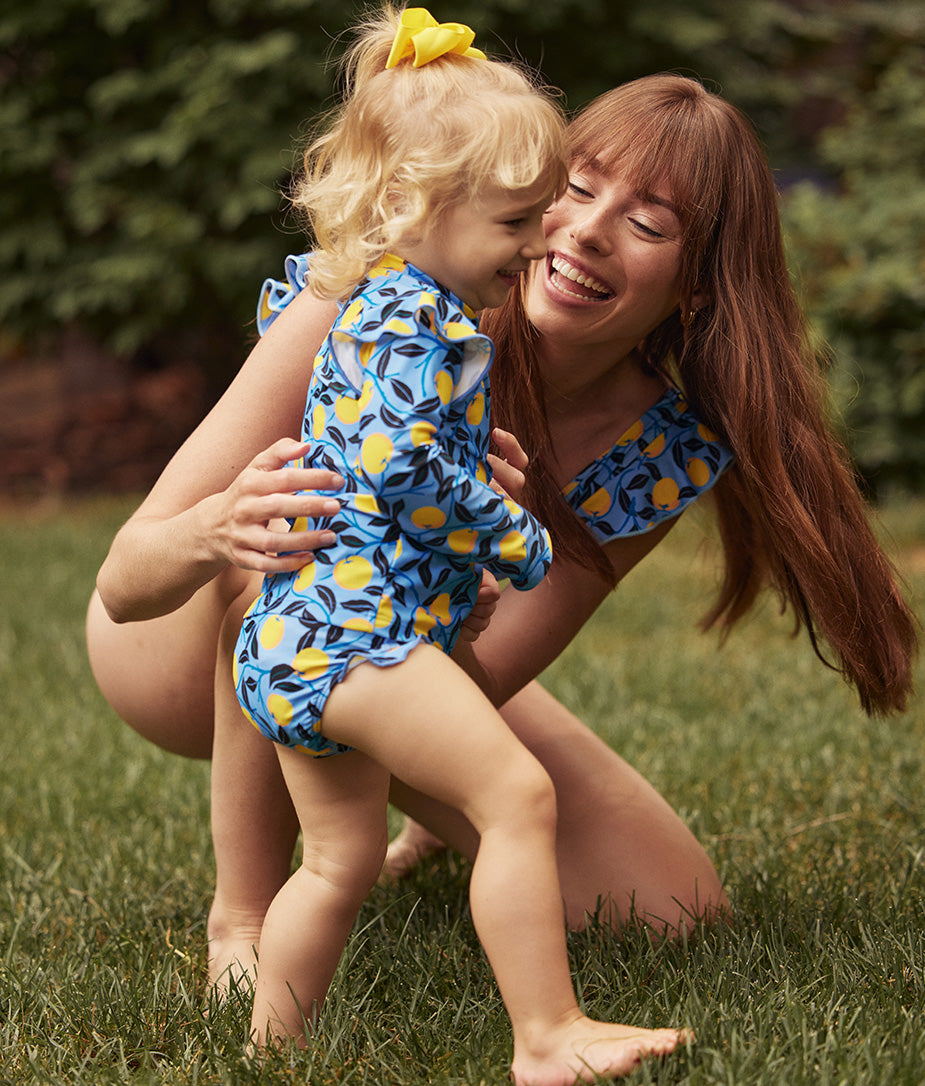 The Girls' Ruffle Rash Guard Tankini Set - Nectarine Orchard
