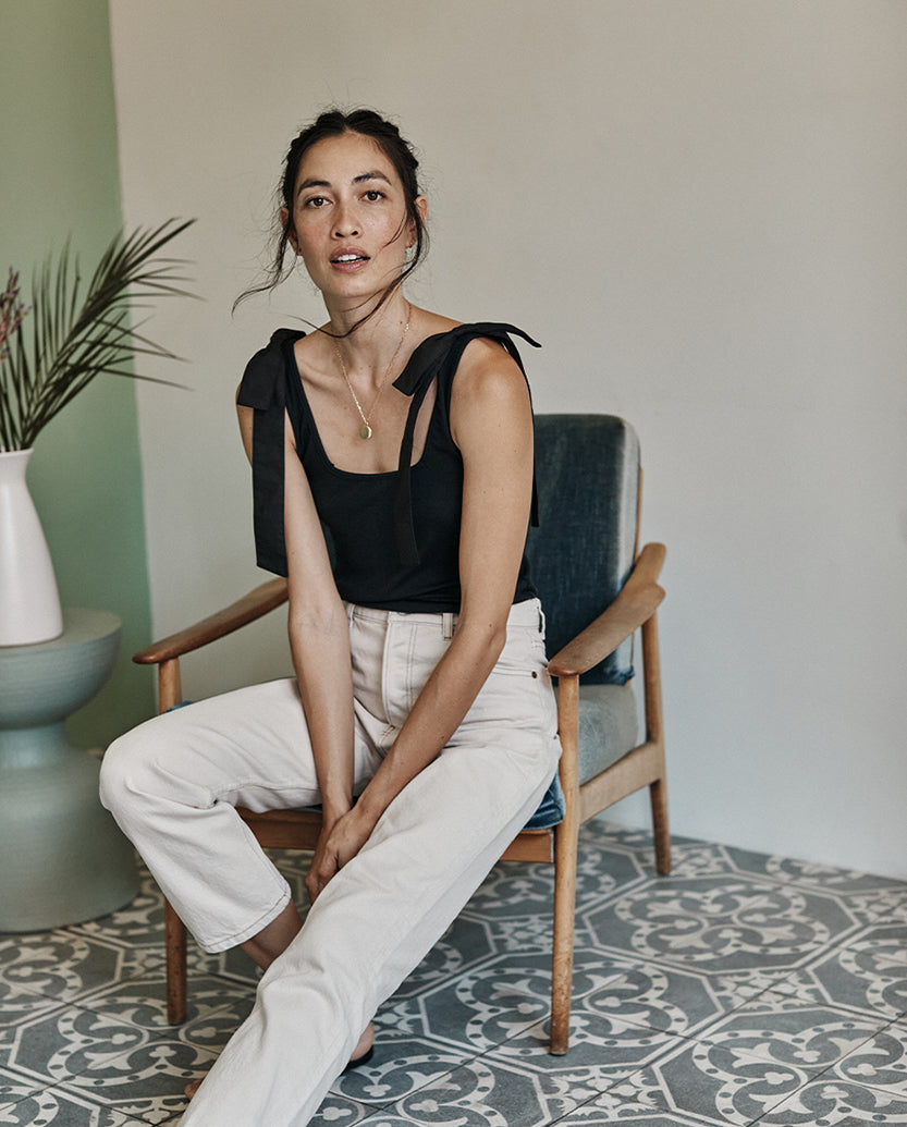 The Softest Ribbed Tie-Shoulder Tank - Sea Urchin
