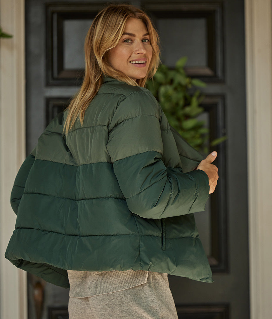 The Colorblock Eco Puffer Jacket - Olive & Eden