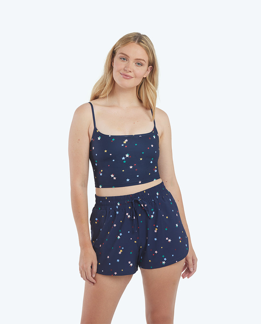The Midi Sports Bra Tank Top - Small Scatter Stars in Deep Sea