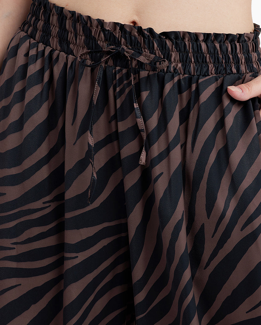The Palazzo Pant With Ties - Modern Zebra in Chocolate & Sea Urchin