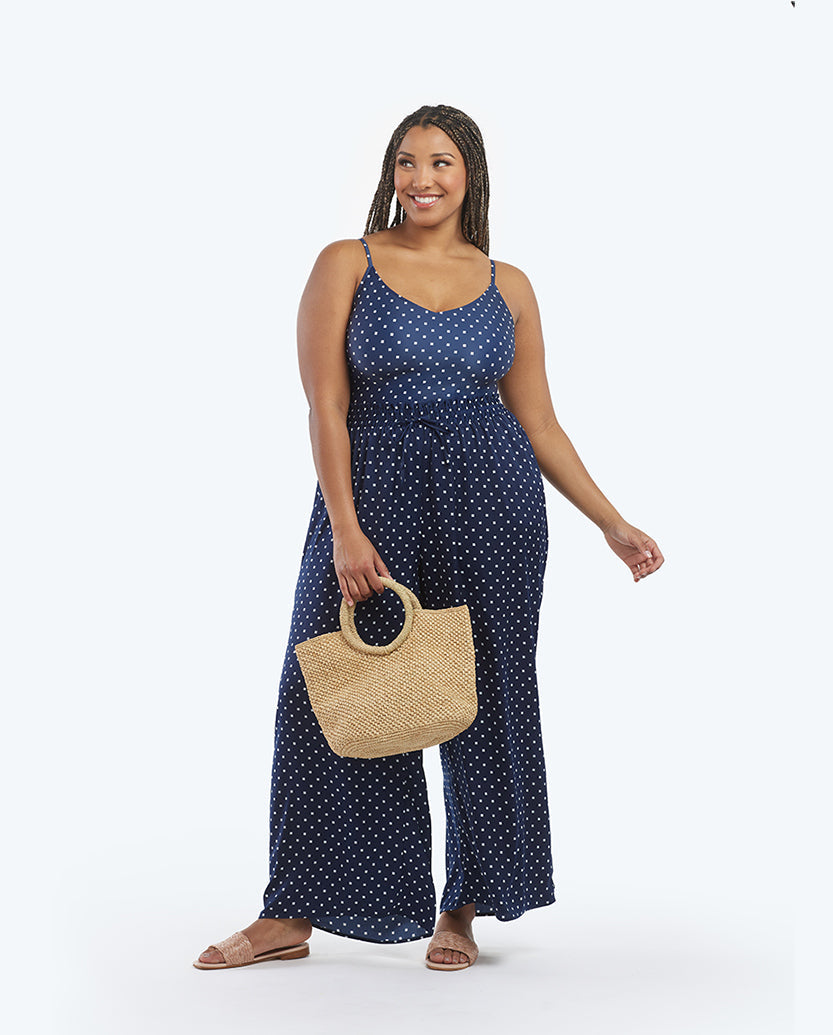 The Palazzo Pant With Ties - Square Dot in Deep Sea & White Sand