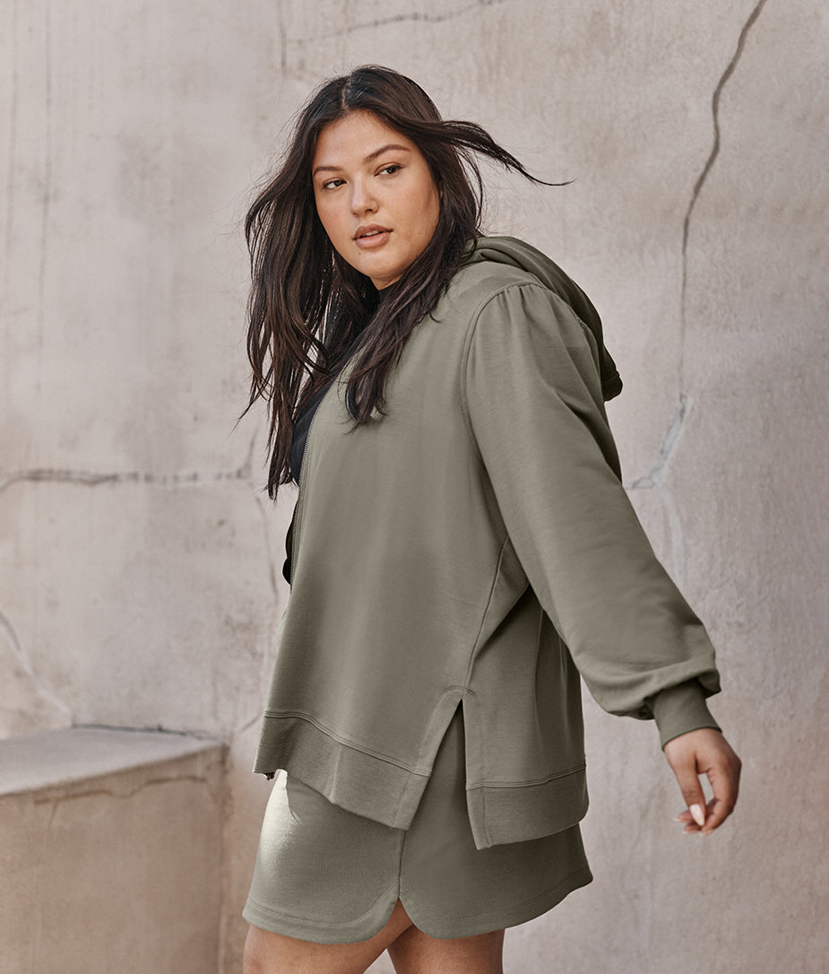The Softest French Terry Puff-Sleeve Hoodie - Agave