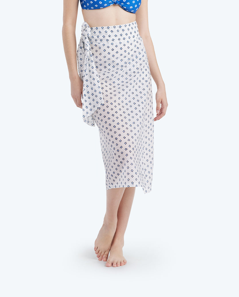 The Easy Breezy Sarong - Block Print in White Sand & Indigo