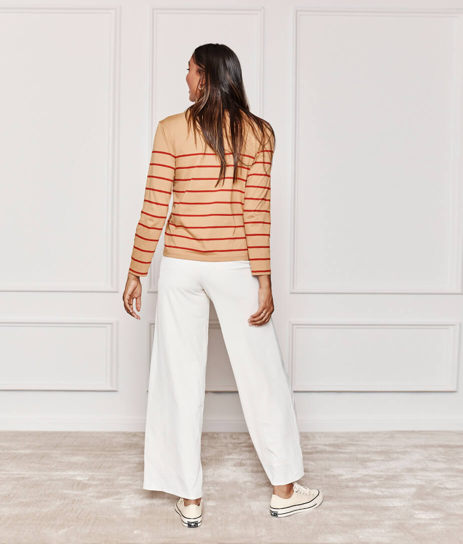 The Luxe Pima Long Sleeve Tee - Toffee & Lava Stripe