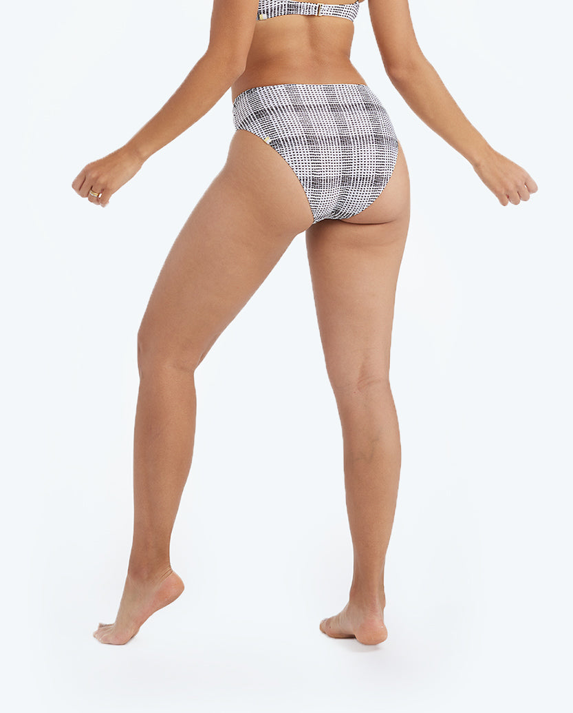 The Limited-Edition High Leg Mid Rise Bikini Bottom - Modern Plaid in White Sand
