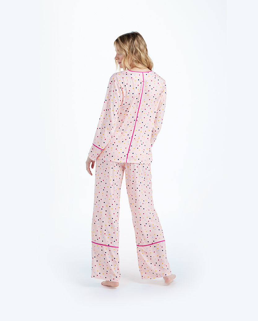 The Cloud 9 Silky Pajama Set - Confetti Dot in Blush & Tangerine
