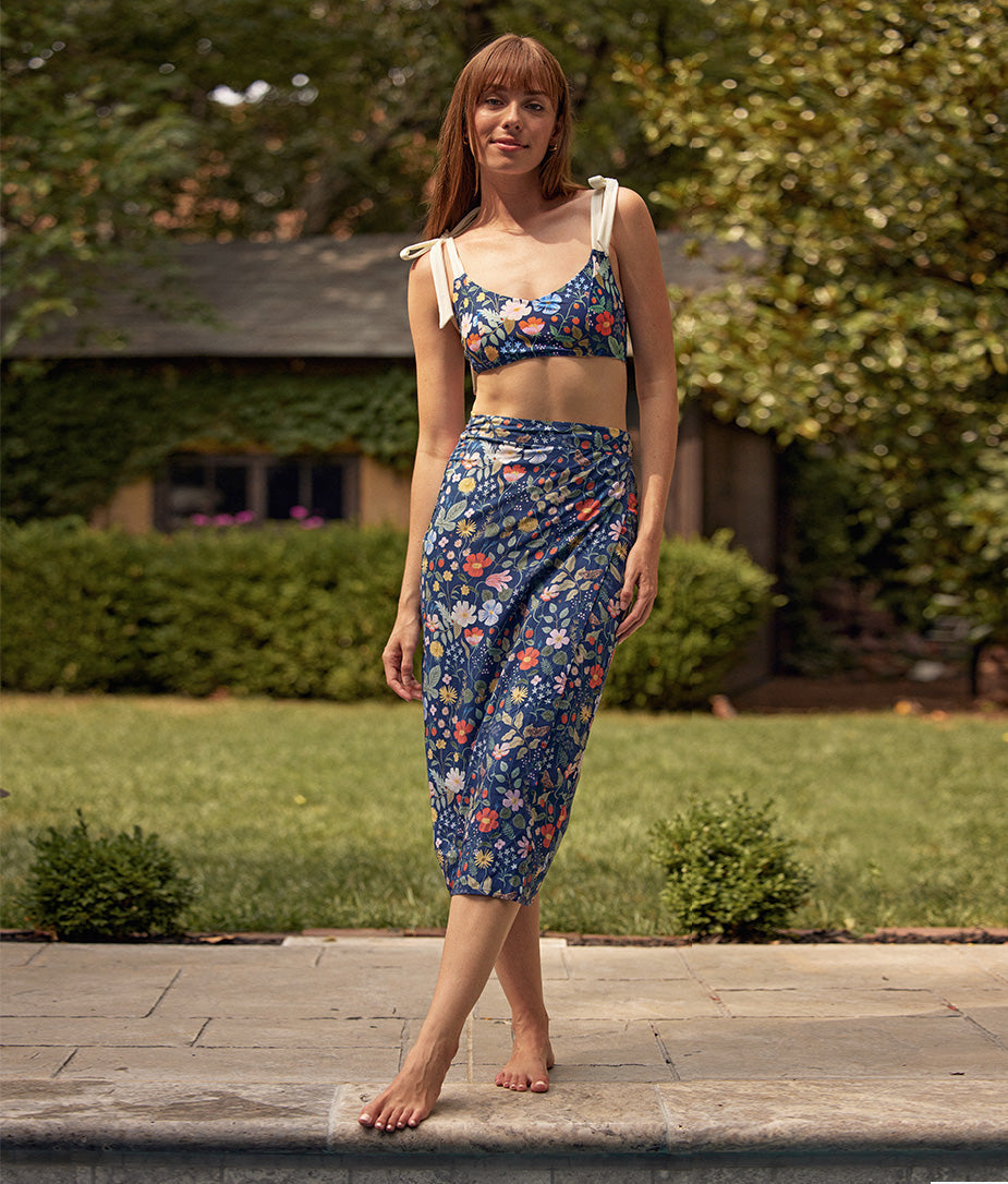 The Tie Wanderlust Bikini Top - Strawberry Fields in Deep Sea