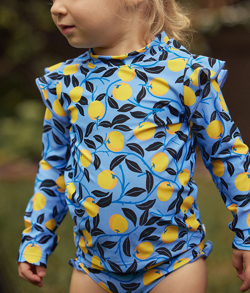 The Girls' Ruffle Rash Guard Tankini Set - Nectarine Orchard