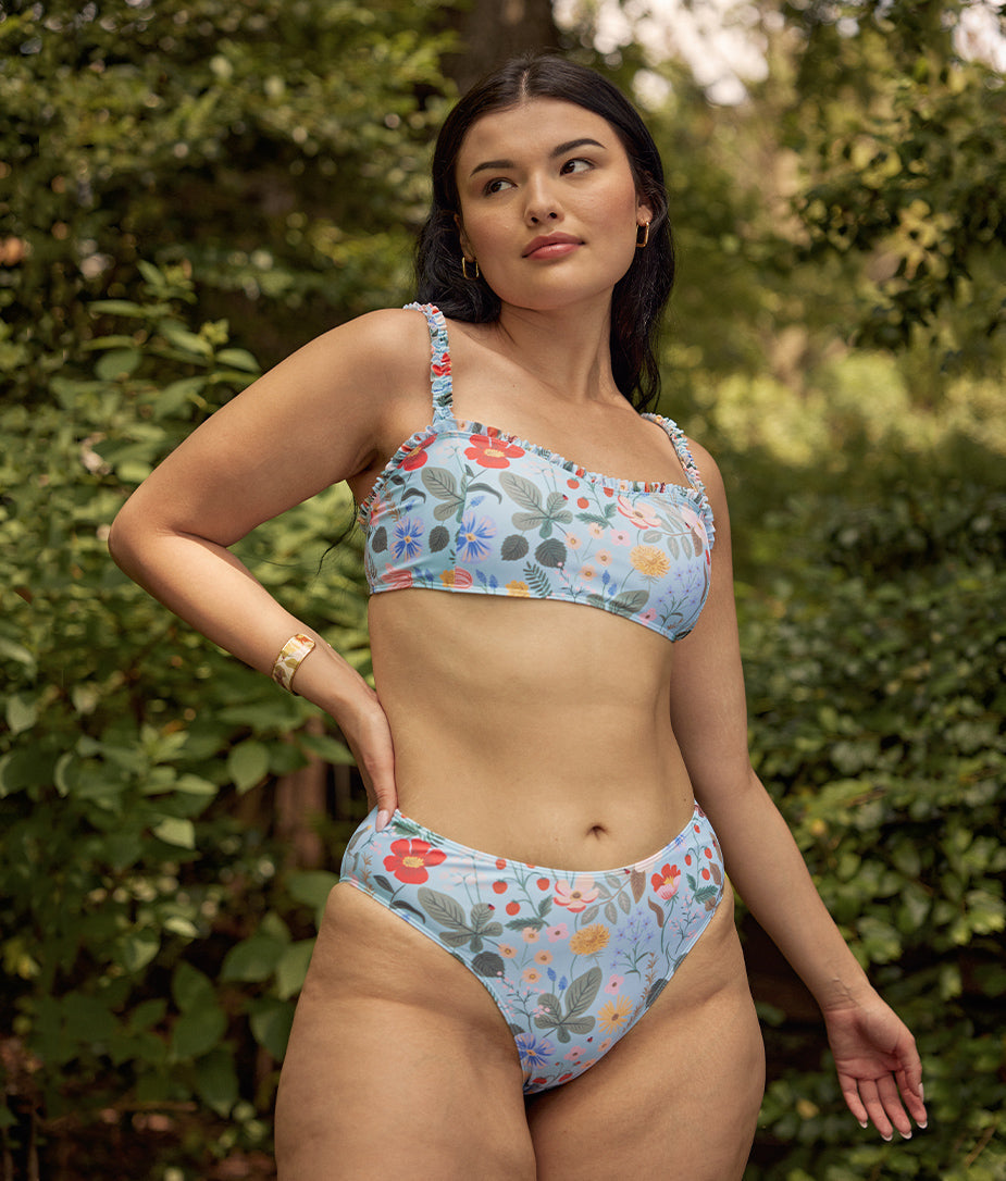 The Mini-Ruffle Sweetheart Coast Bikini Top - Strawberry Fields in Mist
