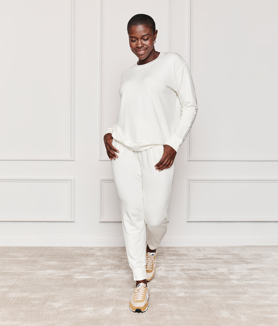 The Softest French Terry Jogger - White Sand
