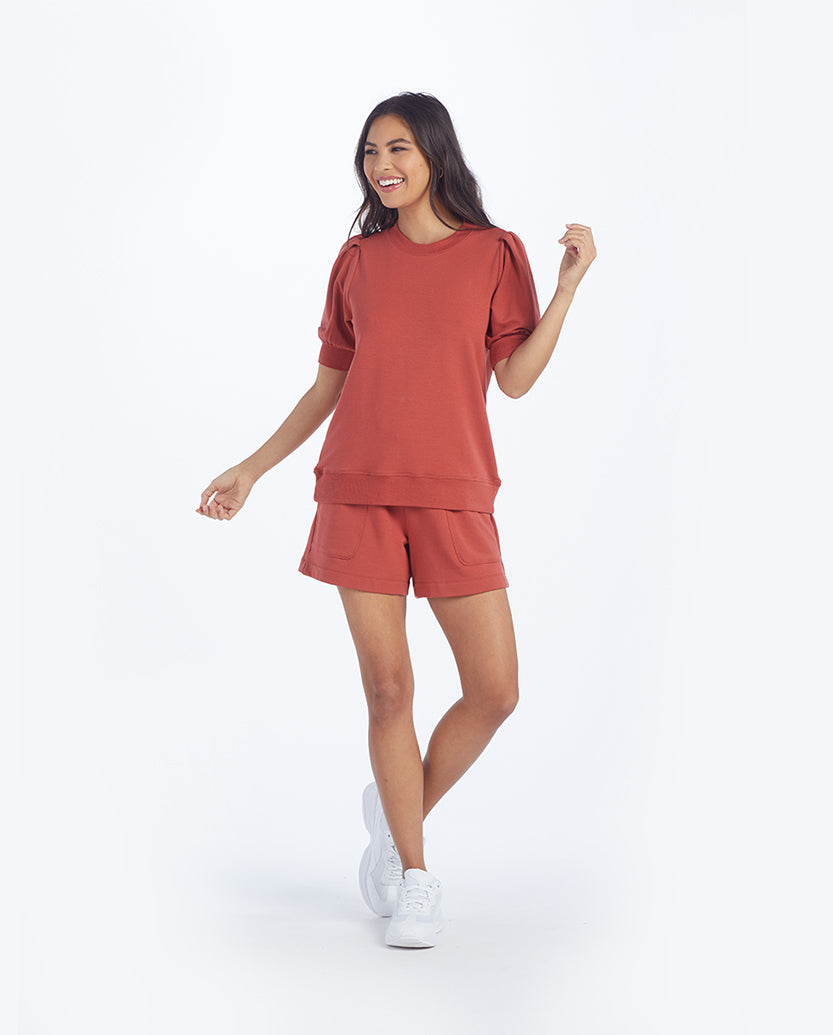 The Softest French Terry Puff Short Sleeve Top - Terracotta