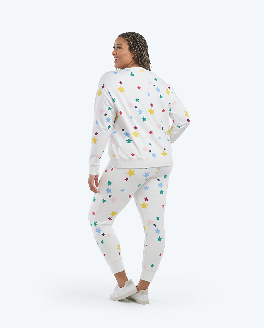 The Softest French Terry Jogger - Scatter Stars in White Sand