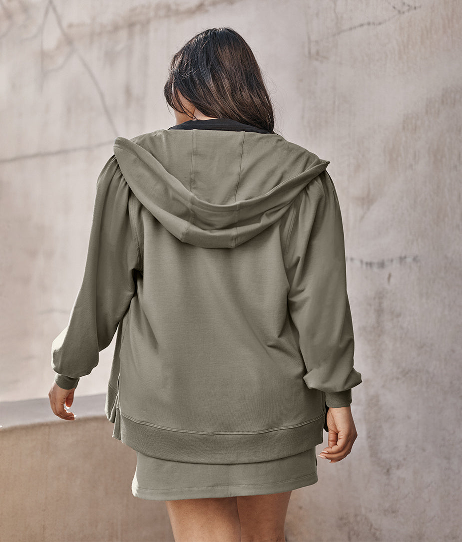 The Softest French Terry Puff-Sleeve Hoodie - Agave