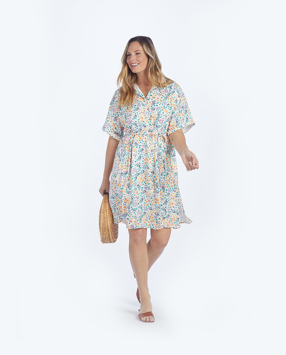 The Do-It-All Shirtdress - Wildflower Fields in Sunshine & Coral