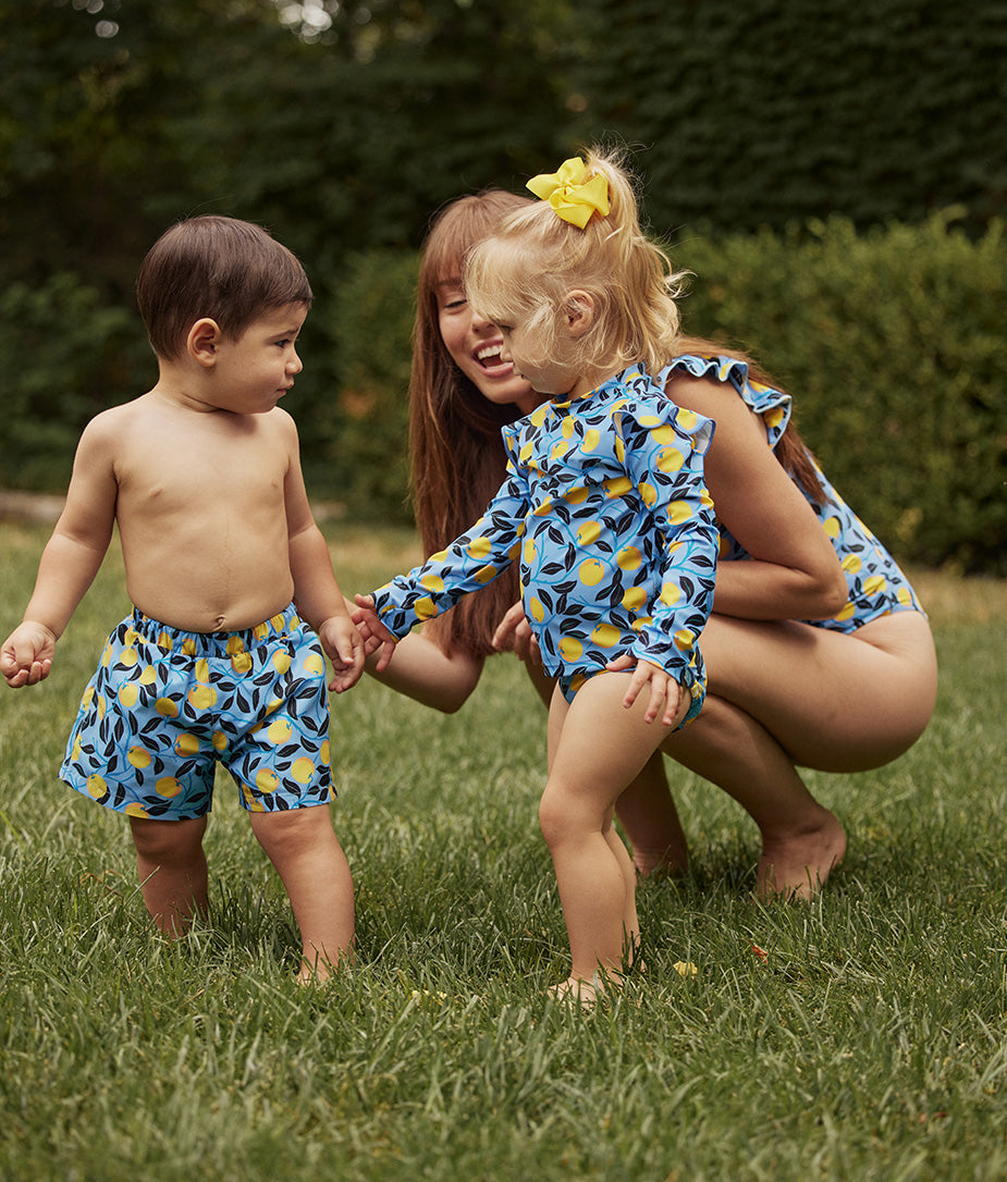 The Girls' Ruffle Rash Guard Tankini Set - Nectarine Orchard