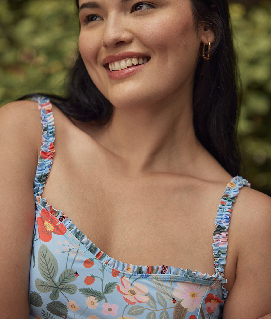 The Mini-Ruffle Sweetheart Coast Bikini Top - Strawberry Fields in Mist