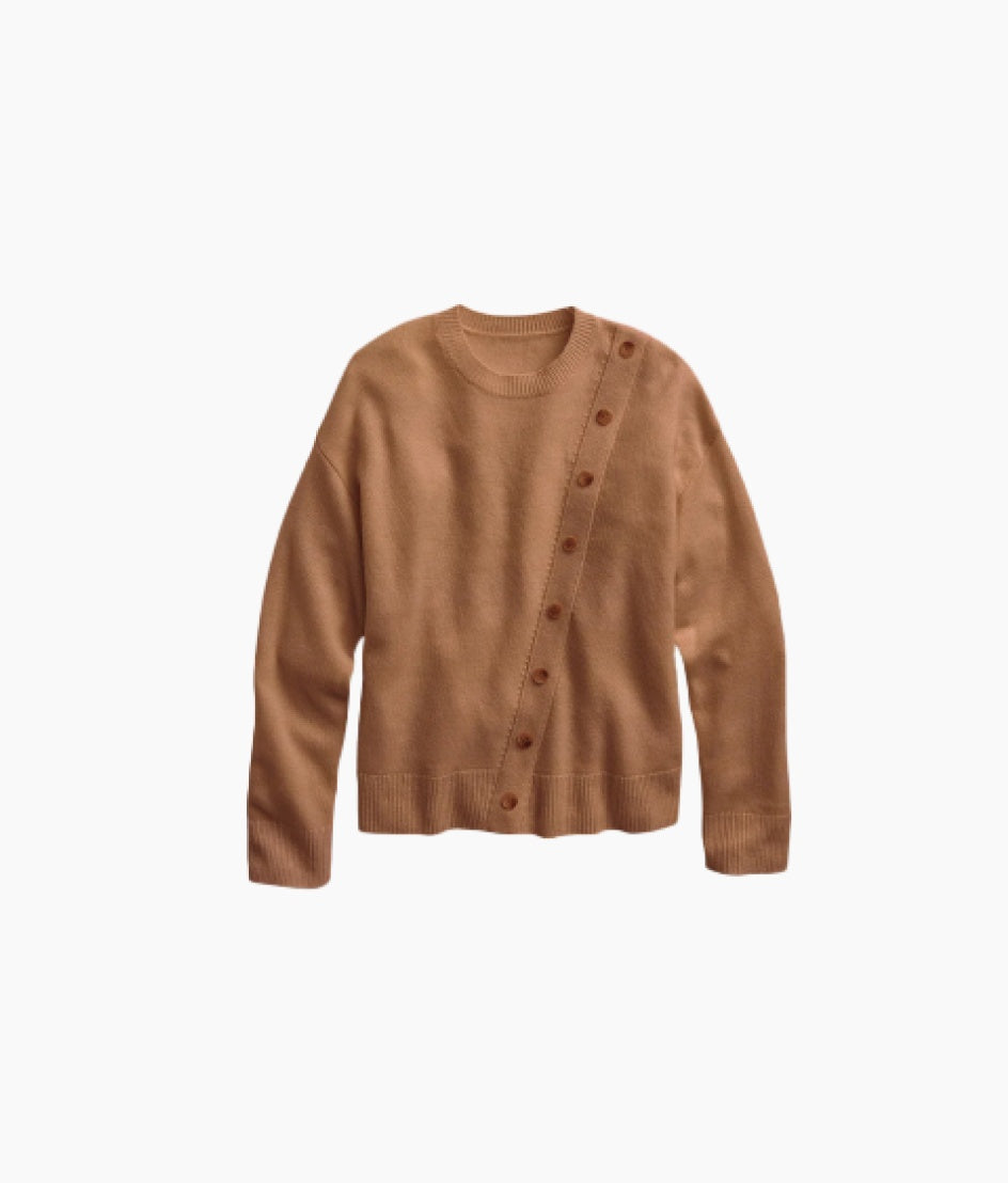 The Luxe Cashmere Blend Button Crewneck - Praline