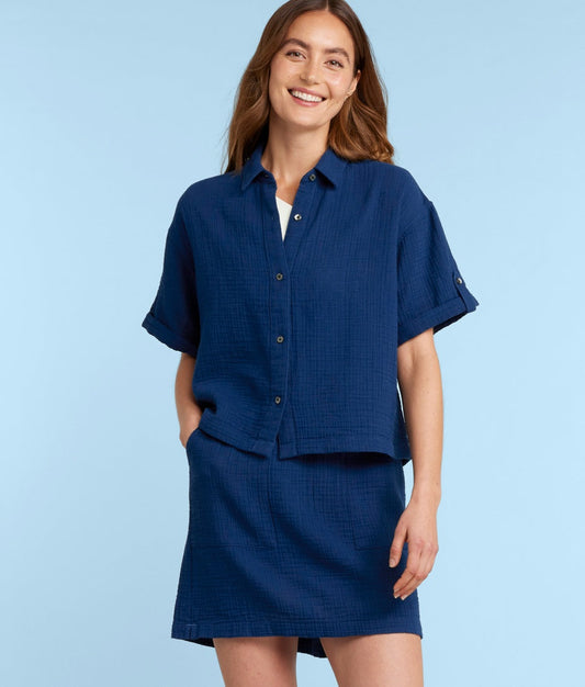 The Cloud Gauze Boxy Cropped Button-Up Shirt - Main