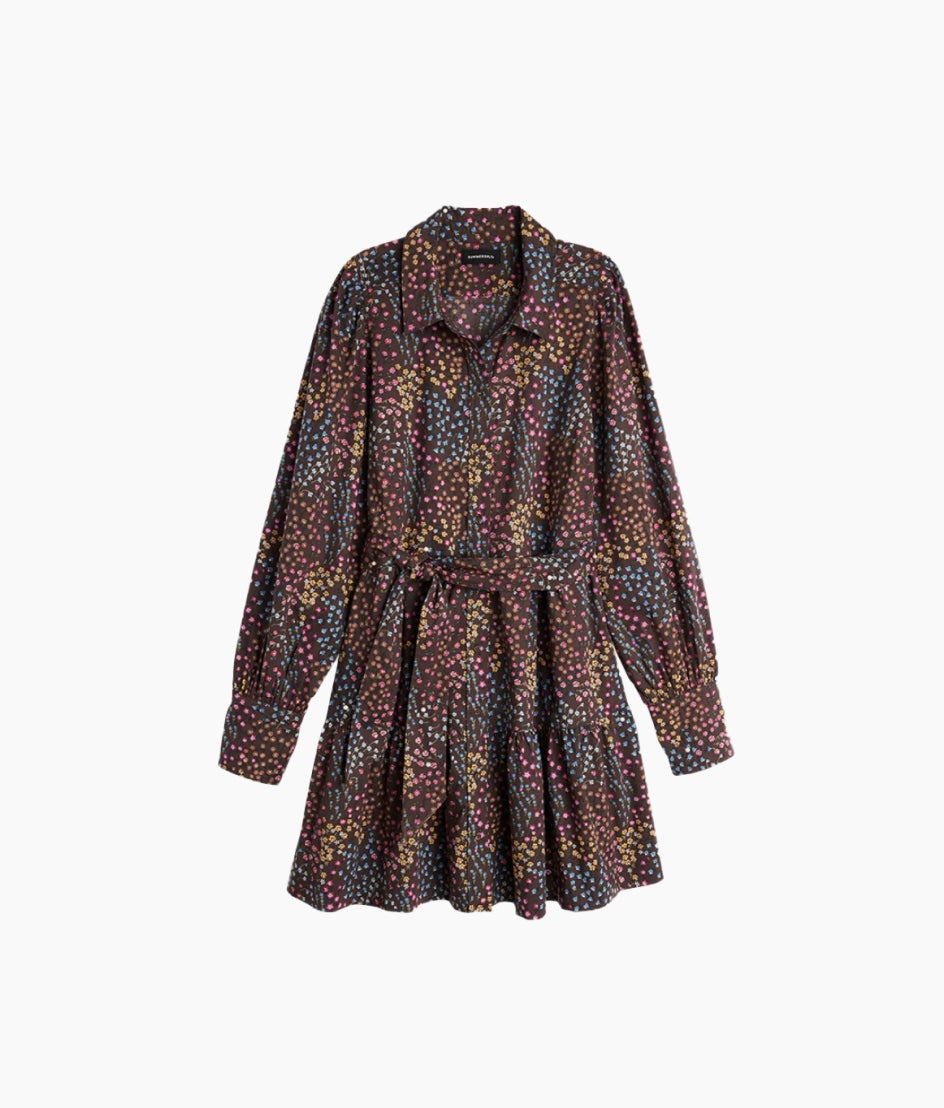 The Countryside Poplin Tiered Shirtdress - Floral Prairie in Chocolate