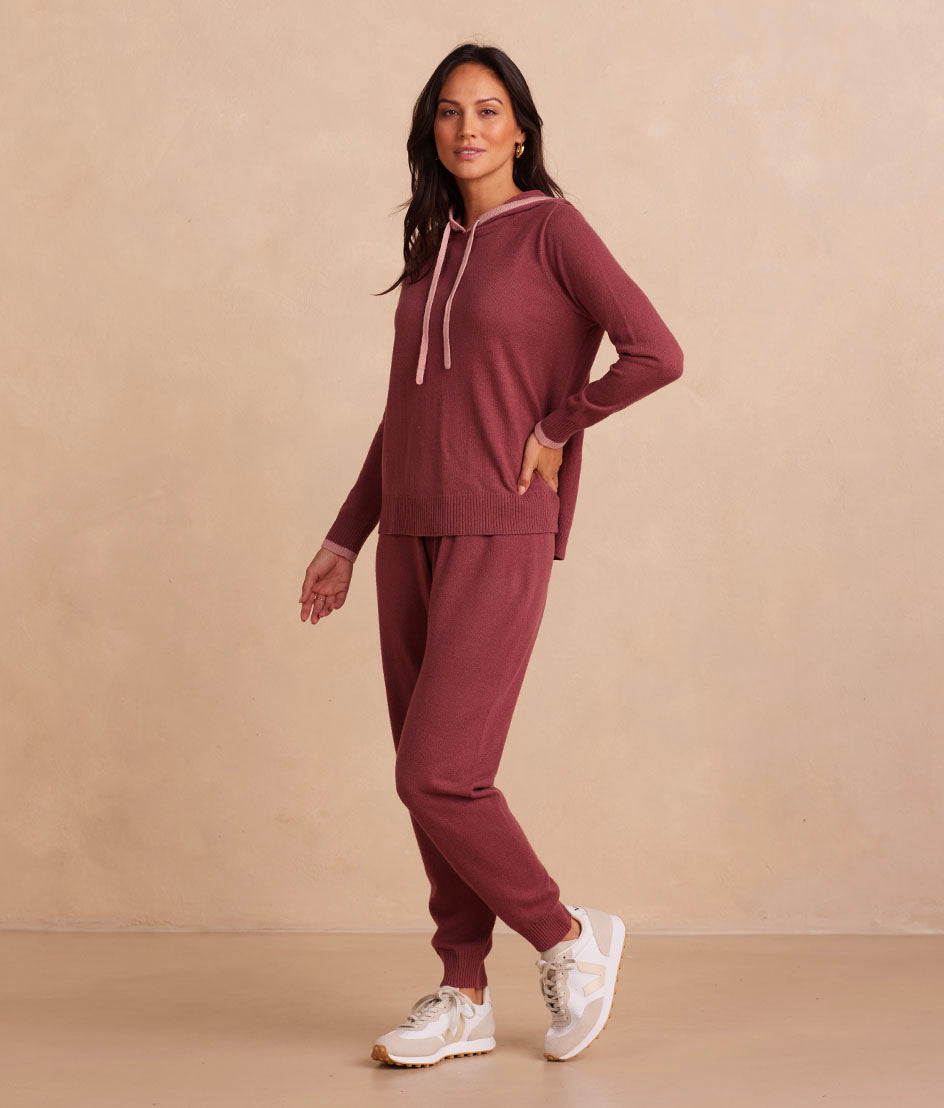 The Coziest Cashmere Blend Jogger - Rosewood & Shell