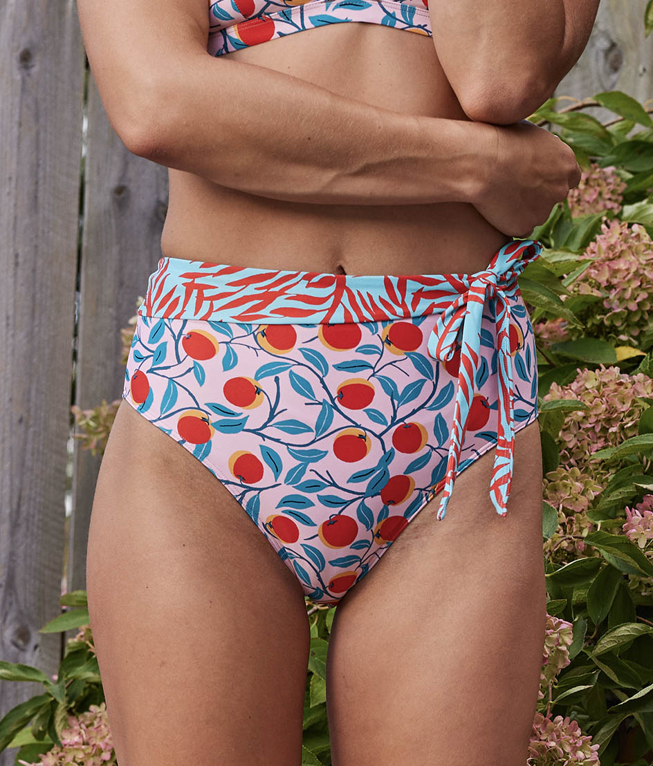 The Side-Tie High Leg High Rise Bottoms - Pink Nectarine Orchard