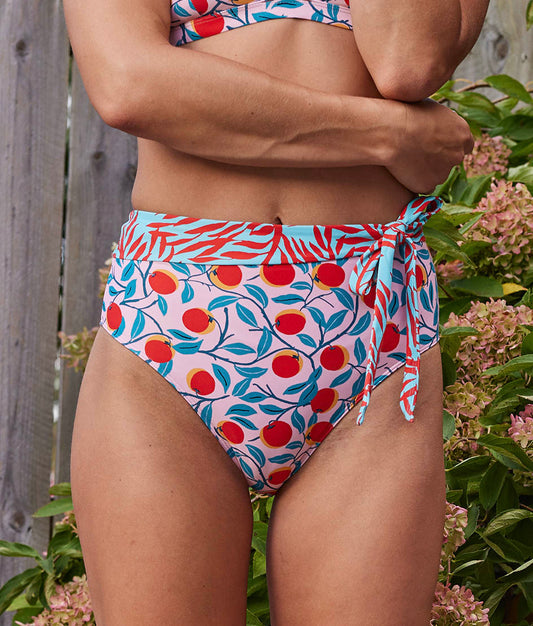 The Side-Tie High Leg High Rise Bottoms - Pink Nectarine Orchard