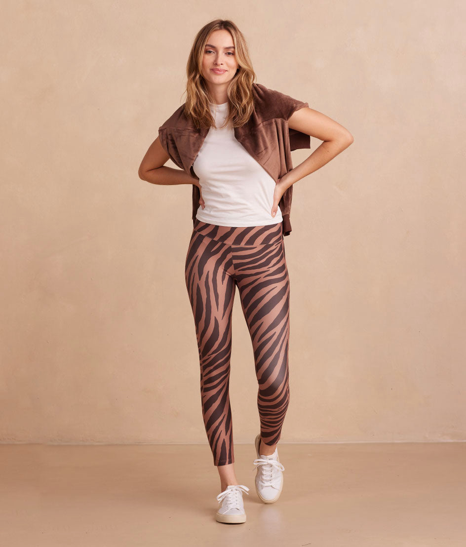 The Do-It-All High Rise 7/8 Leggings - Modern Zebra in Toffee & Sea Urchin