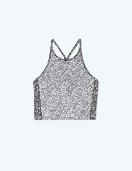 The High Neck Midi Sports Bra Tank - Modern Snake in Smoke & Ash