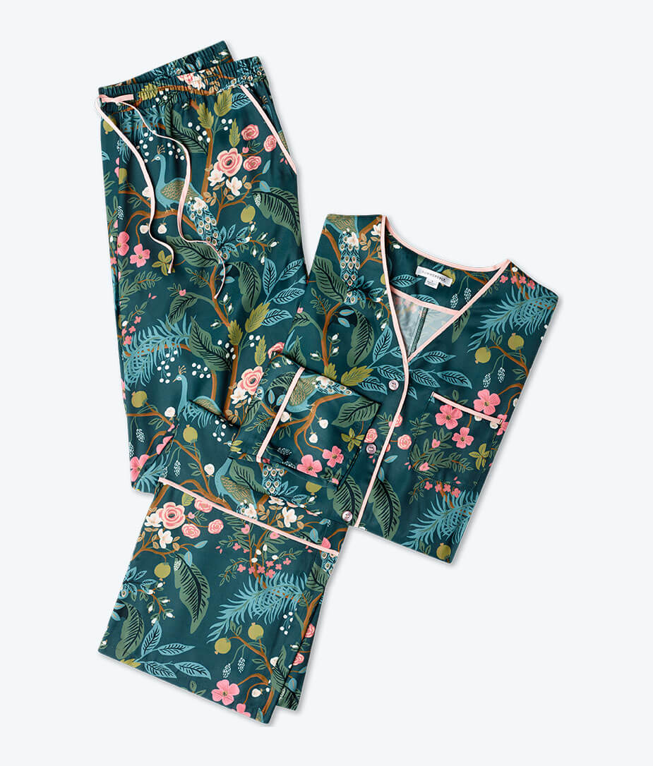 The Cloud 9 Silky Pajama Set - Emerald Peacock