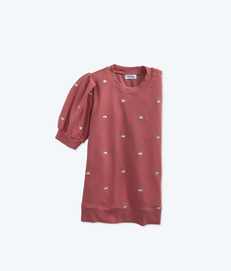 The Softest French Terry Puff Short Sleeve Top - Faded Rose Floral Stitch
