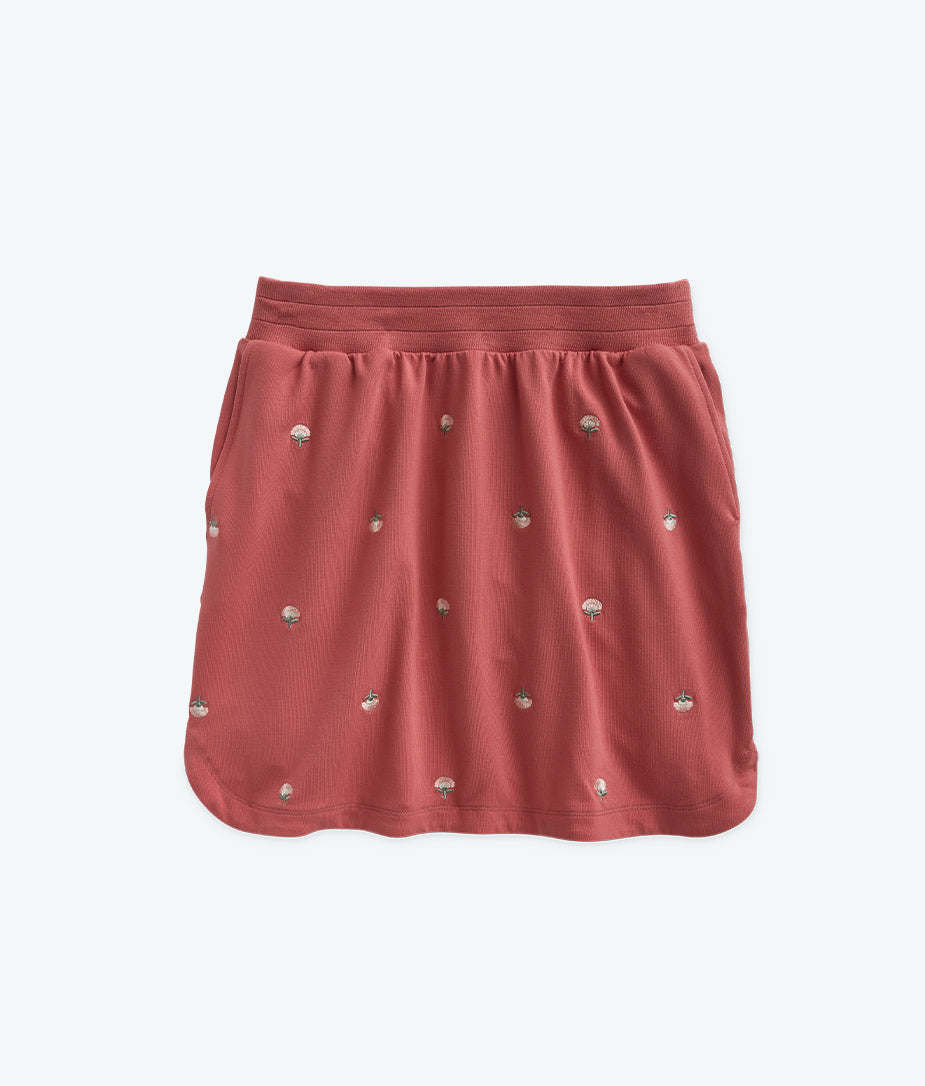 The Softest French Terry Pull-On Skirt - Faded Rose Floral Stitch