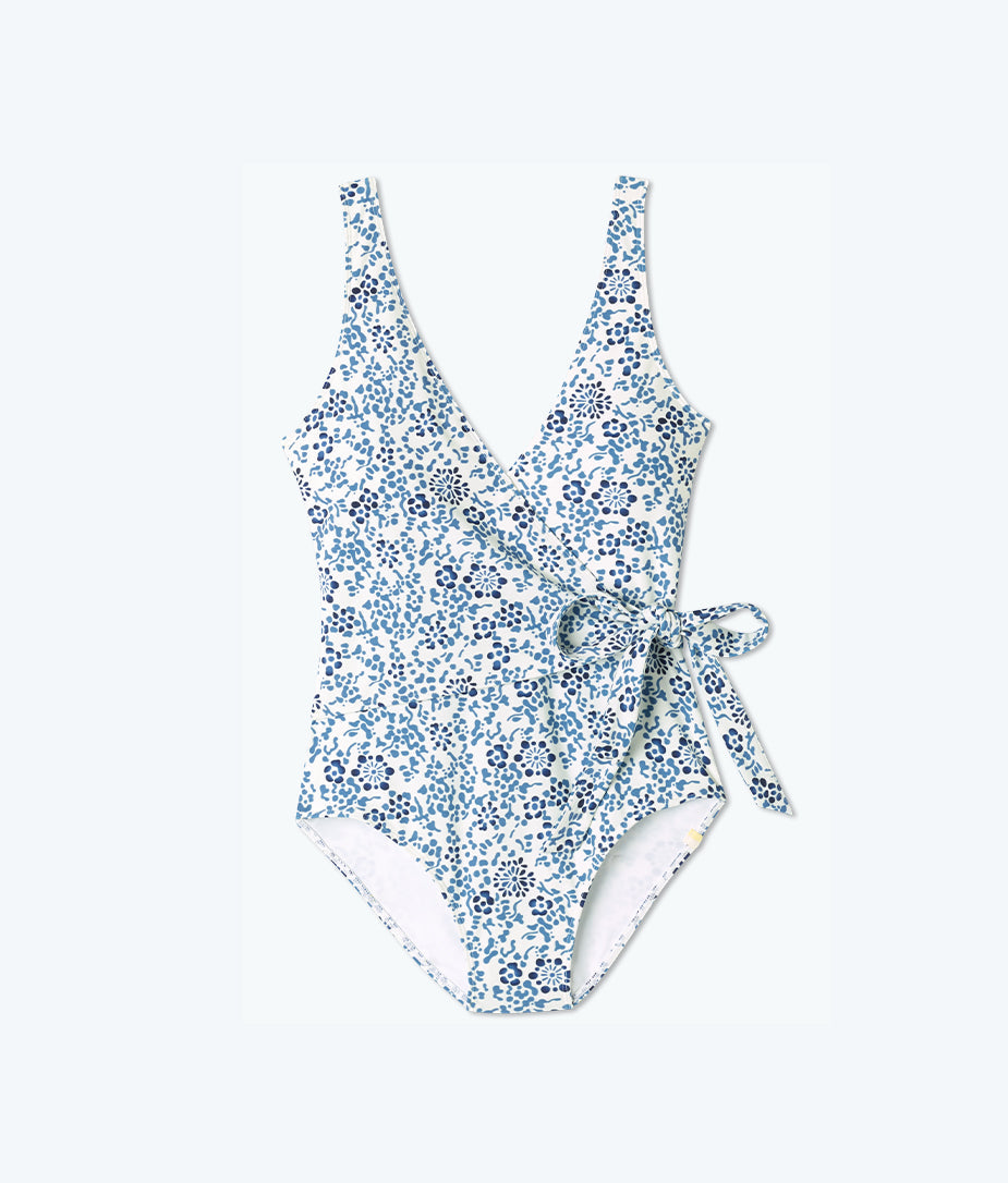 The Long Torso Perfect Wrap One Piece - Floral Reef in Indigo & White Sand