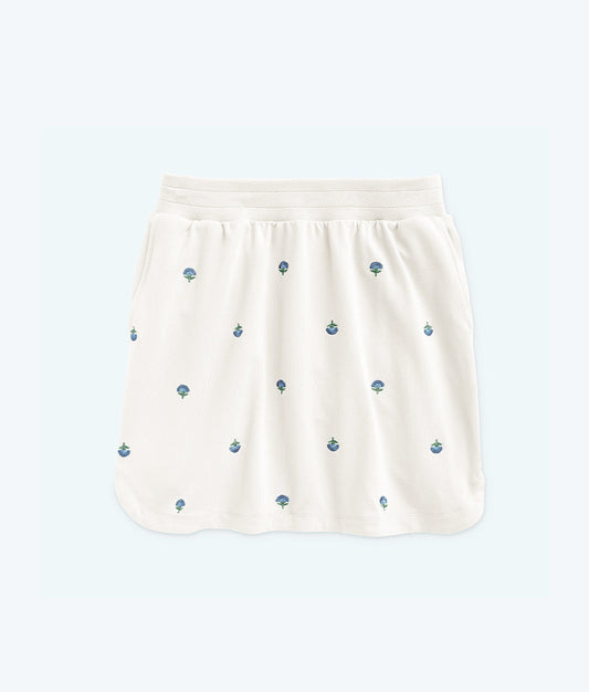 The Softest French Terry Pull-On Skirt - White Sand Floral Stitch