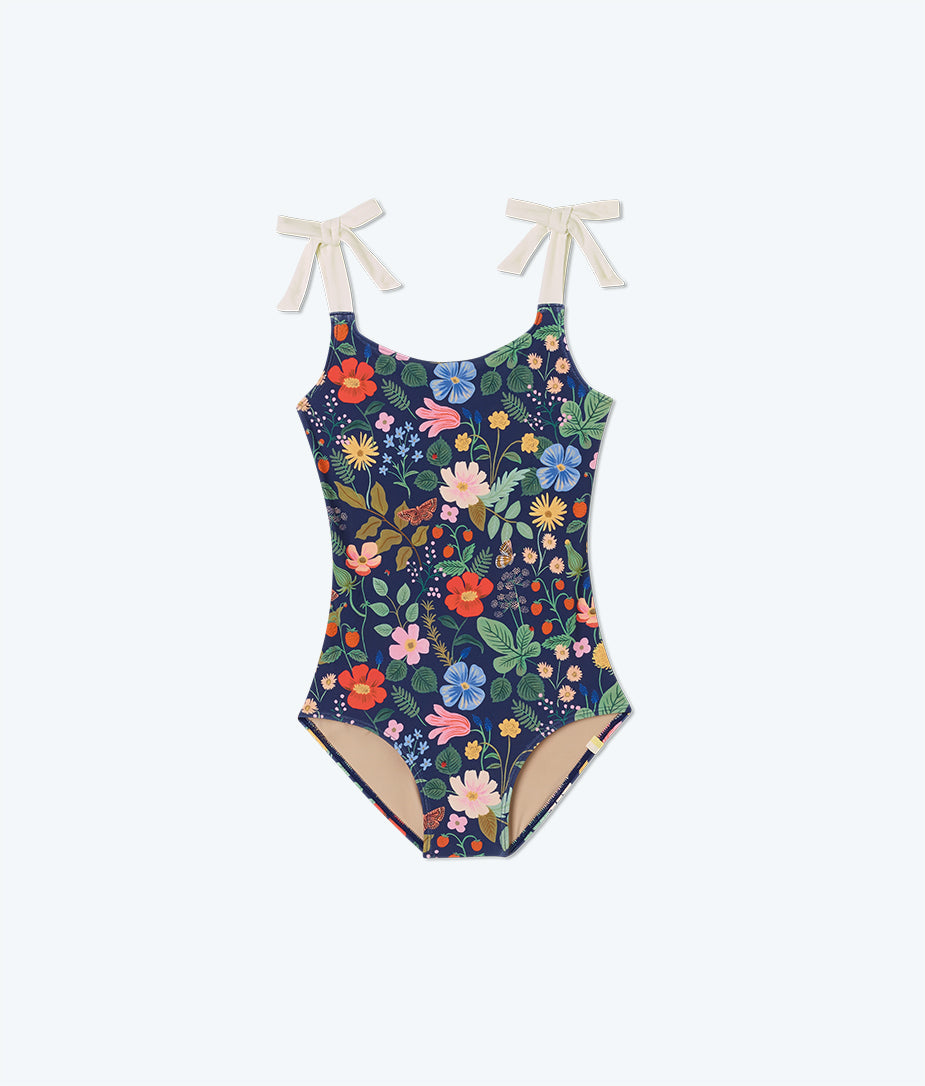 The Girls' Tie Oasis One-Piece - Strawberry Fields in Deep Sea