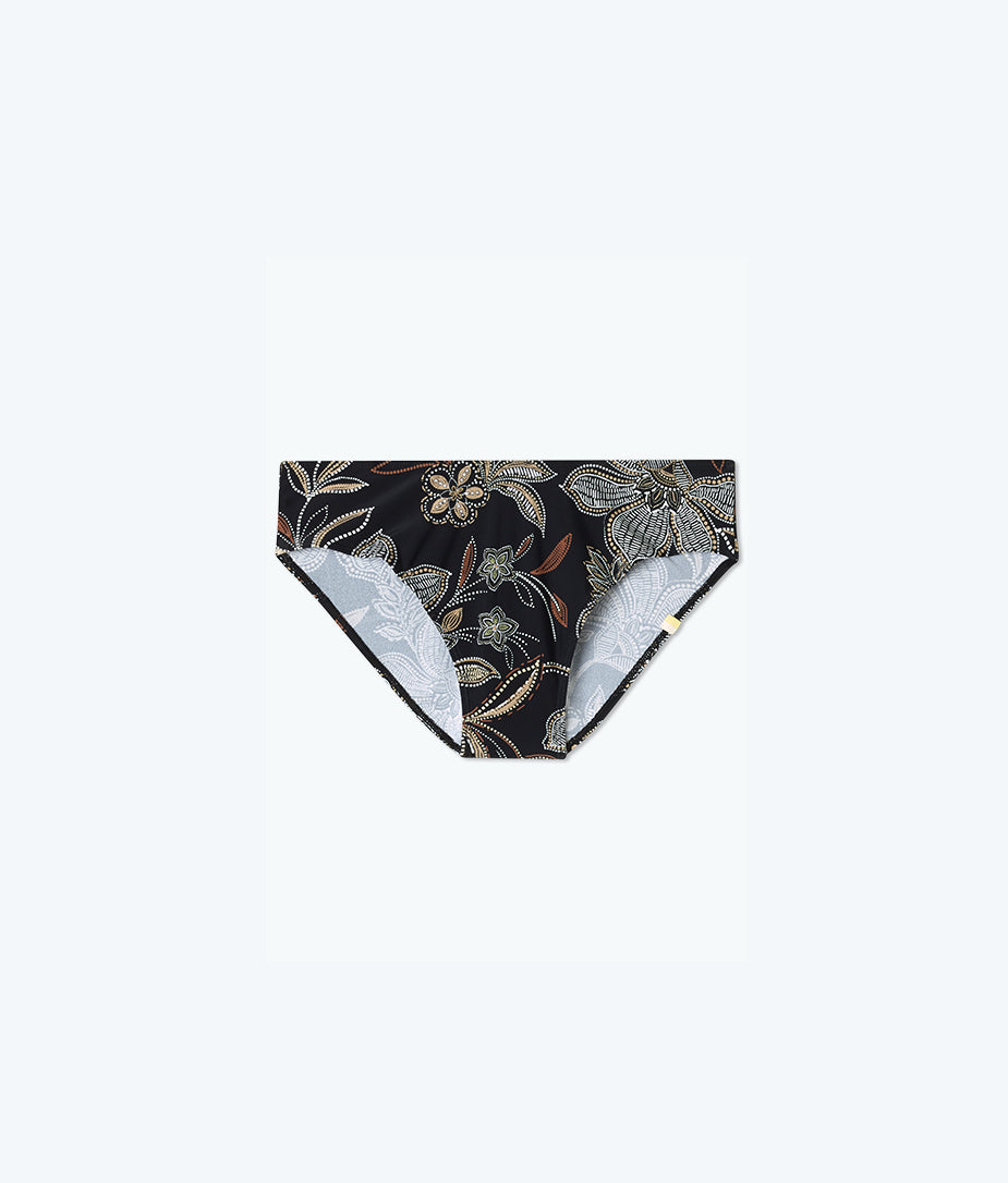 The Limited-Edition High Leg Mid Rise Bikini Bottom - Batik Floral in Sea Urchin & Toffee