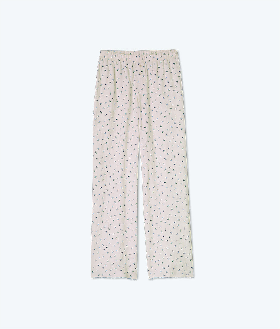 The Pointelle Cotton Pajama Pants Set - Dream Blossom in White Sand & Sky