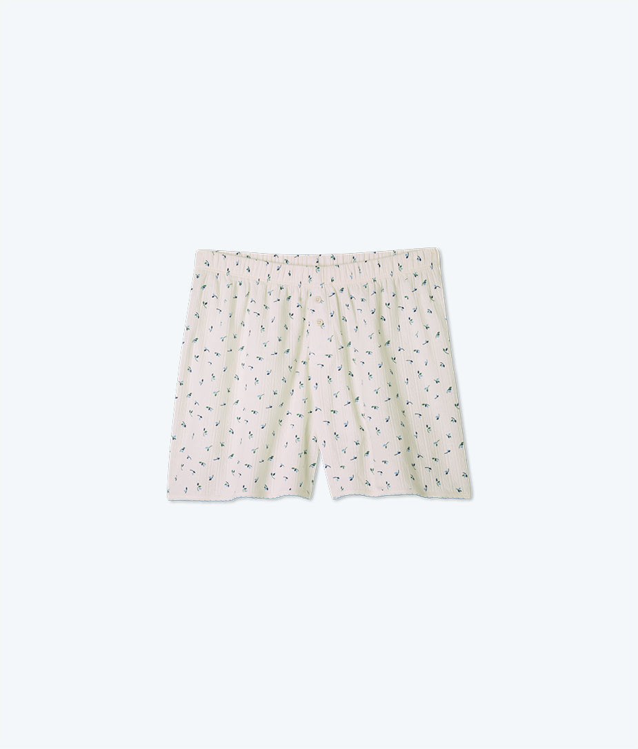 The Pointelle Cotton Pajama Shorts Set - Dream Blossom in White Sand & Sky
