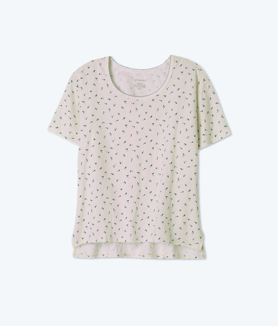 The Pointelle Cotton Pajama Shorts Set - Dream Blossom in White Sand & Sky